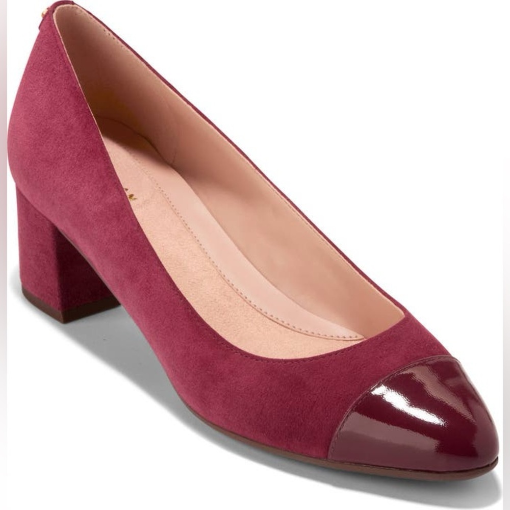 COLE HAAN THE GO-TO WATERPROOF BLOCK HEEL PUMPS IN BLACK CHERRY 8 - Picture 2 of 12